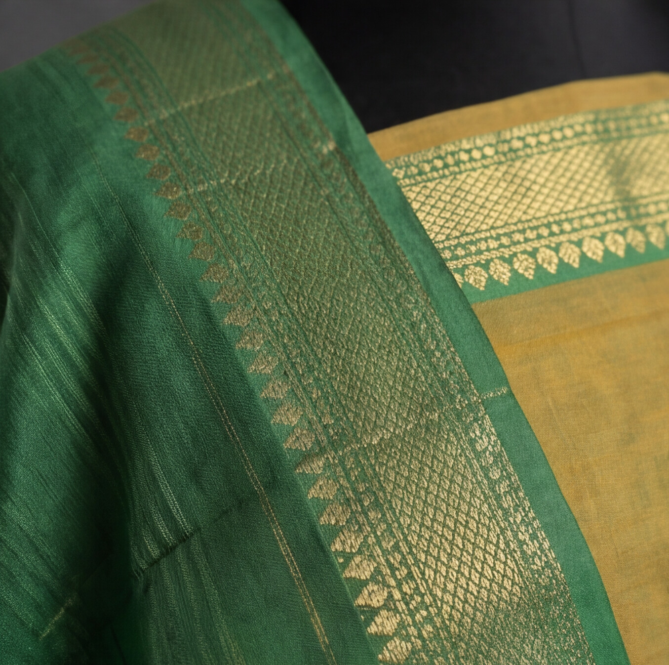 Mangalagiri Pure Cotton Zari - Mustard Yellow & Olive Green