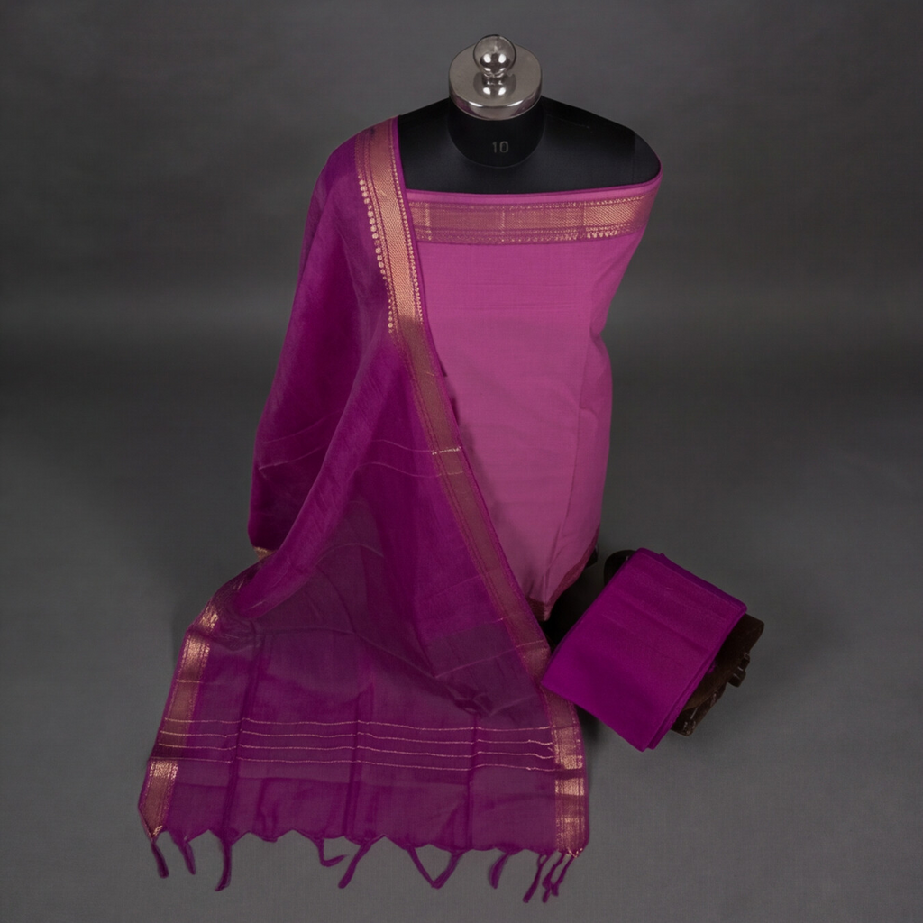 Mangalagiri Pure Cotton Zari - Lavender & Magenta