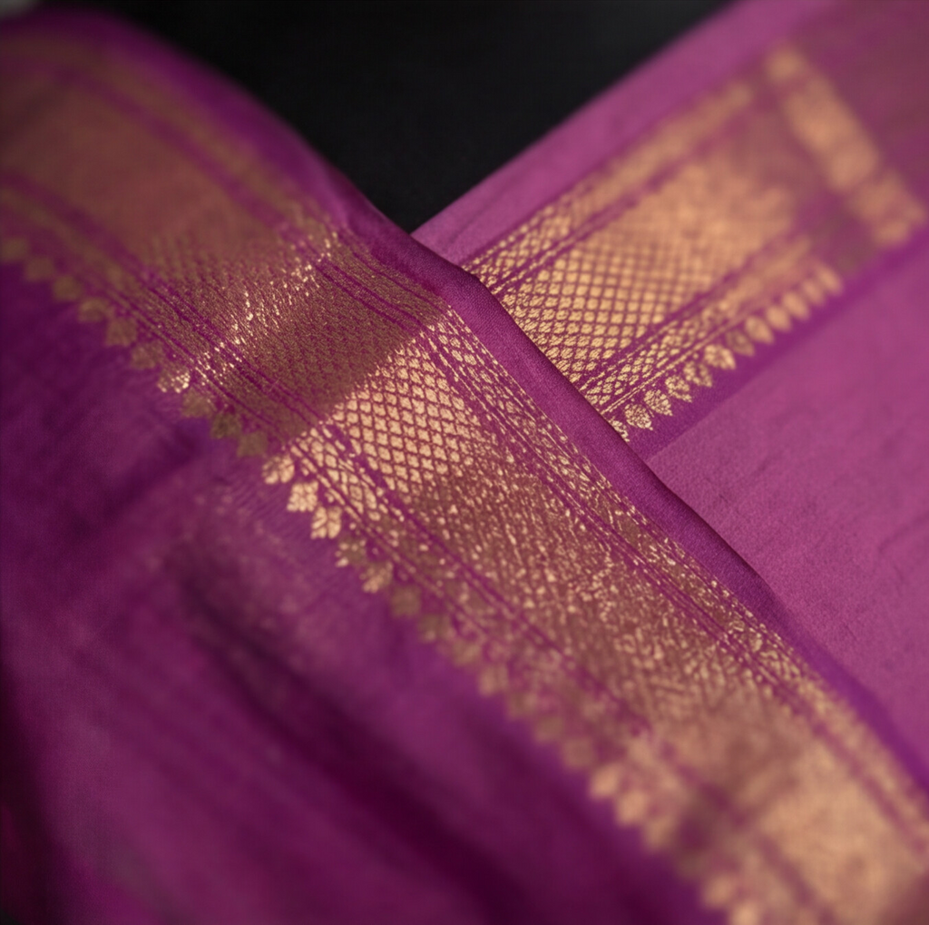 Mangalagiri Pure Cotton Zari - Lavender & Magenta