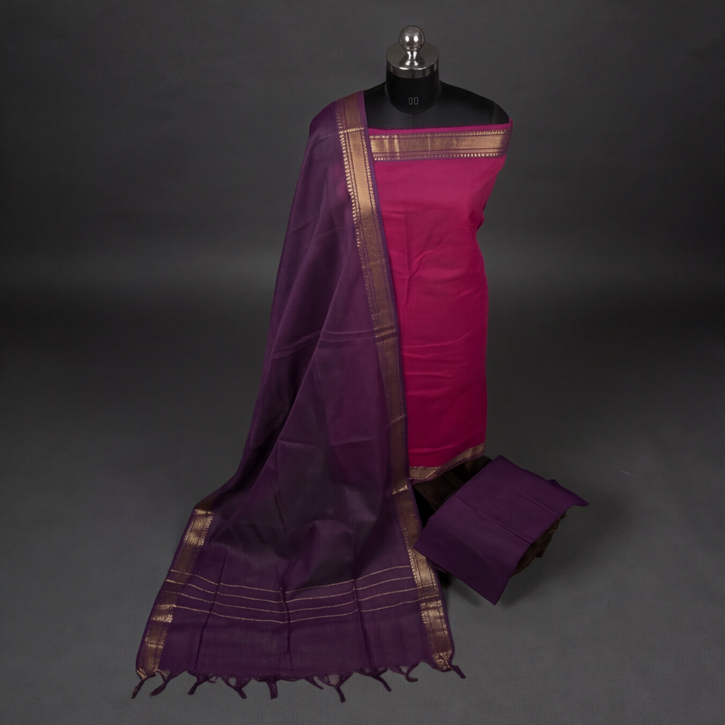 Mangalagiri Pure Cotton Zari - Magenta & Deep Purple