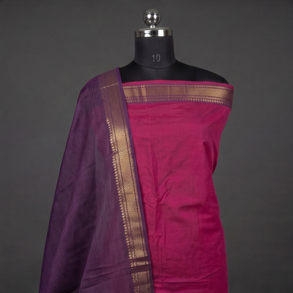 Mangalagiri Pure Cotton Zari - Magenta & Deep Purple