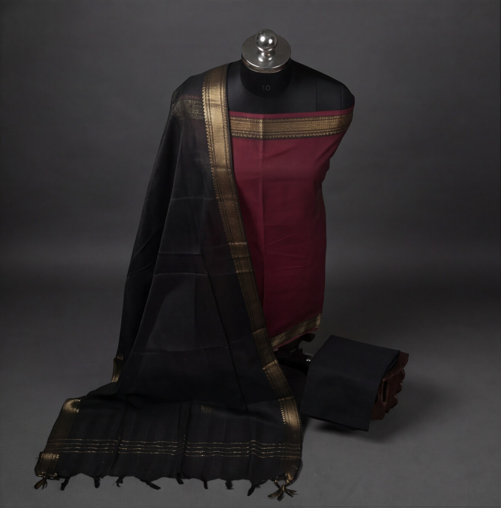 Mangalagiri Pure Cotton Zari - Maroon & Black