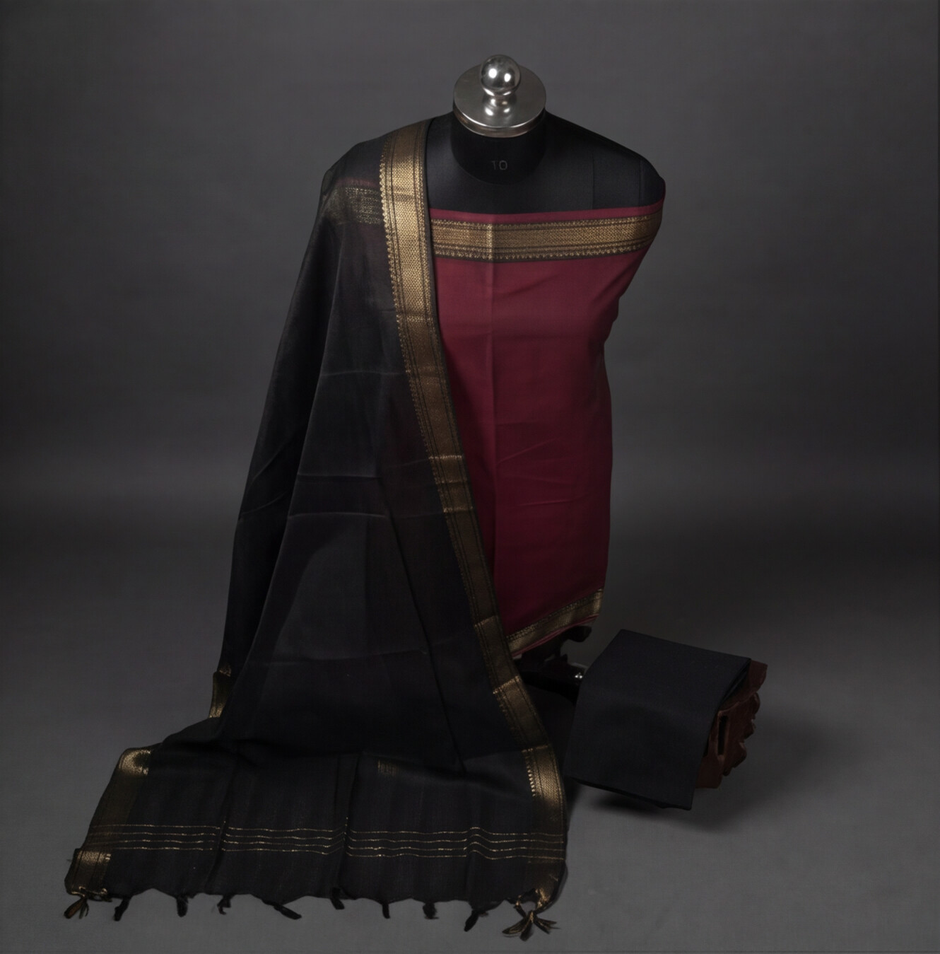 Mangalagiri Pure Cotton Zari - Maroon & Black