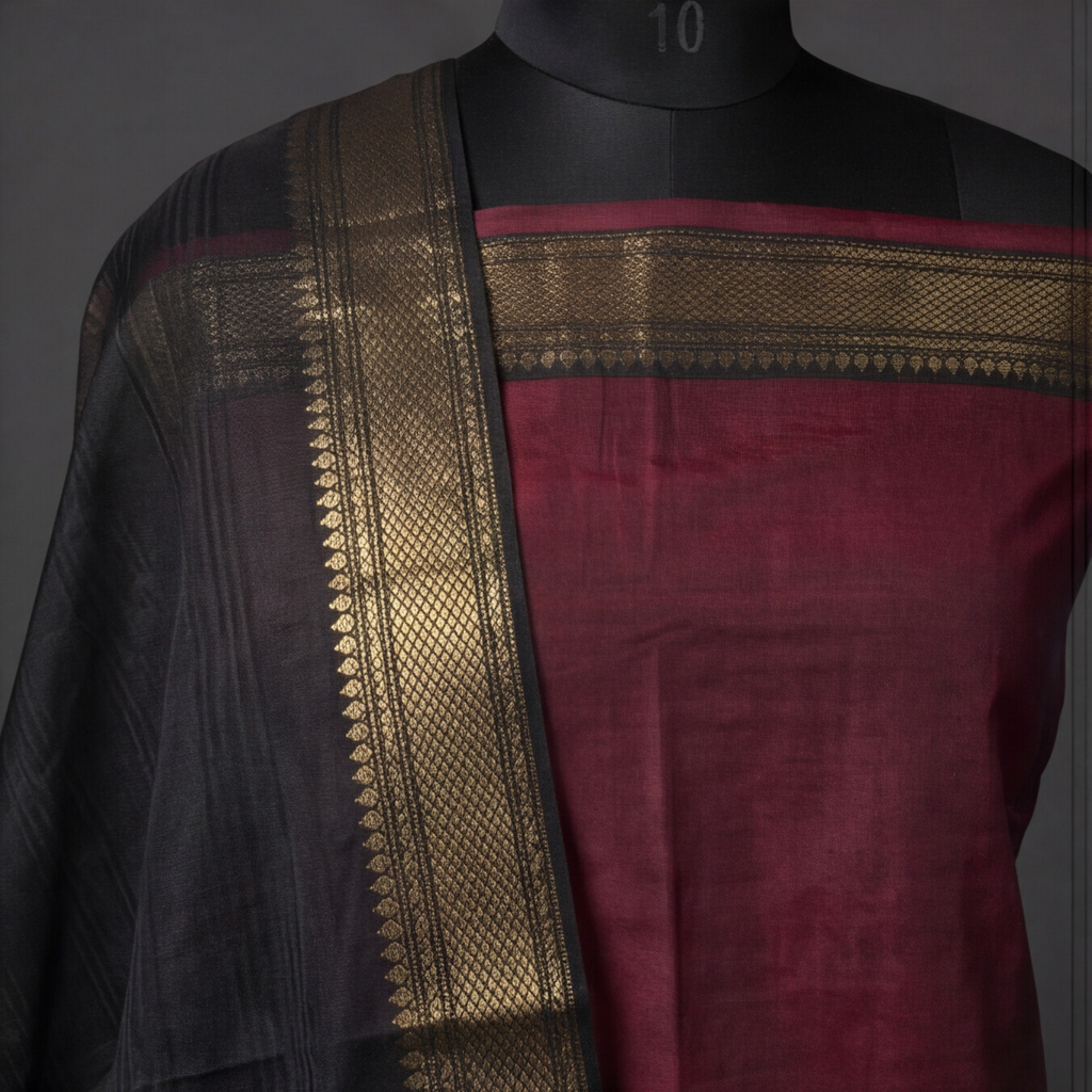 Mangalagiri Pure Cotton Zari - Maroon & Black