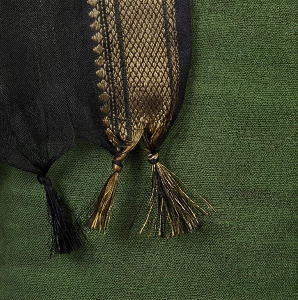 Mangalagiri Pure Cotton Zari - Olive Green & Black
