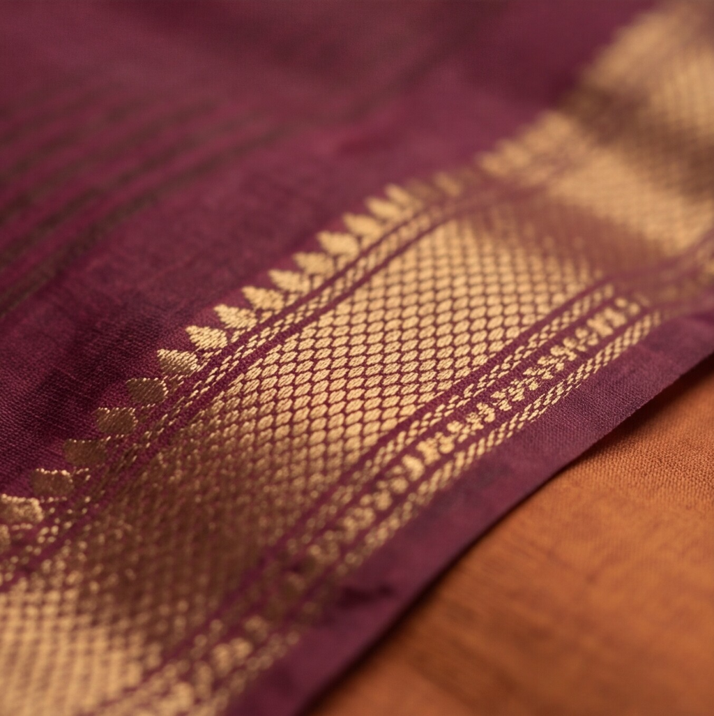 Mangalagiri Pure Cotton Zari - Orange & Maroon