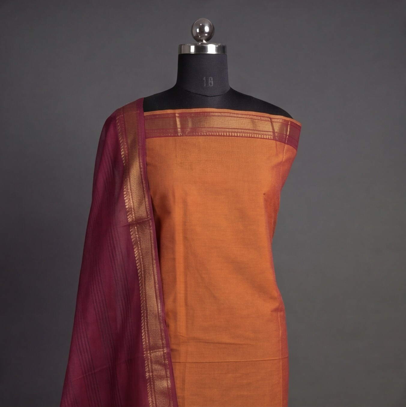 Mangalagiri Pure Cotton Zari - Orange & Maroon