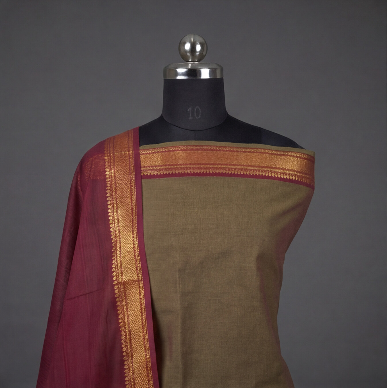 Mangalagiri Pure Cotton Zari - Beige & Wine