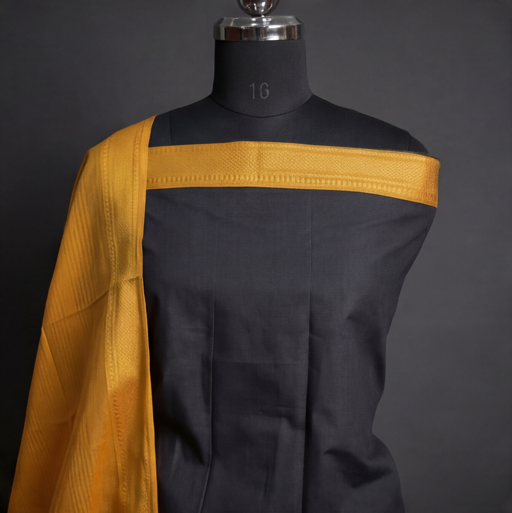 Mangalagiri Pure Cotton Zari - Black & Mustard