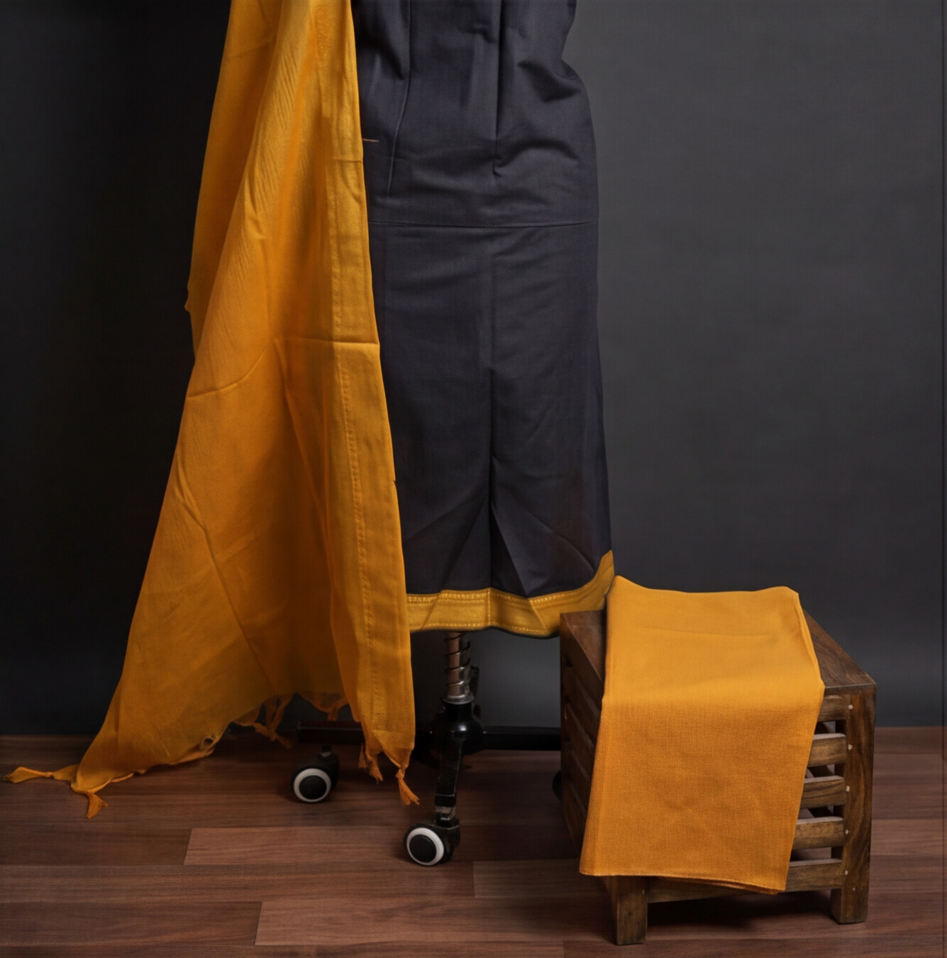 Mangalagiri Pure Cotton Zari - Black & Mustard