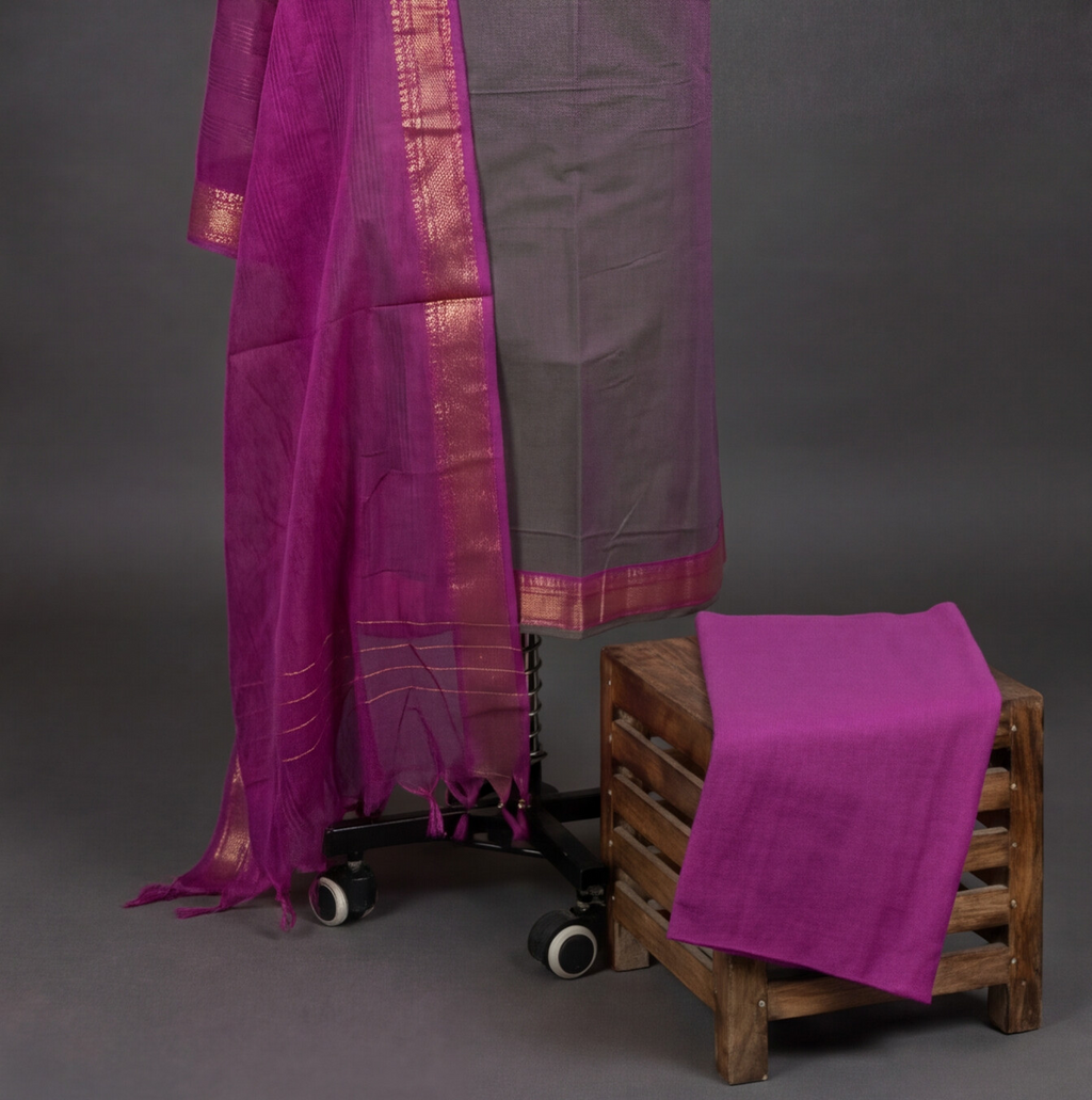 Mangalagiri Pure Cotton Zari - Dusty Rose & Magenta