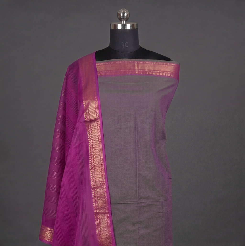 Mangalagiri Pure Cotton Zari - Dusty Rose & Magenta
