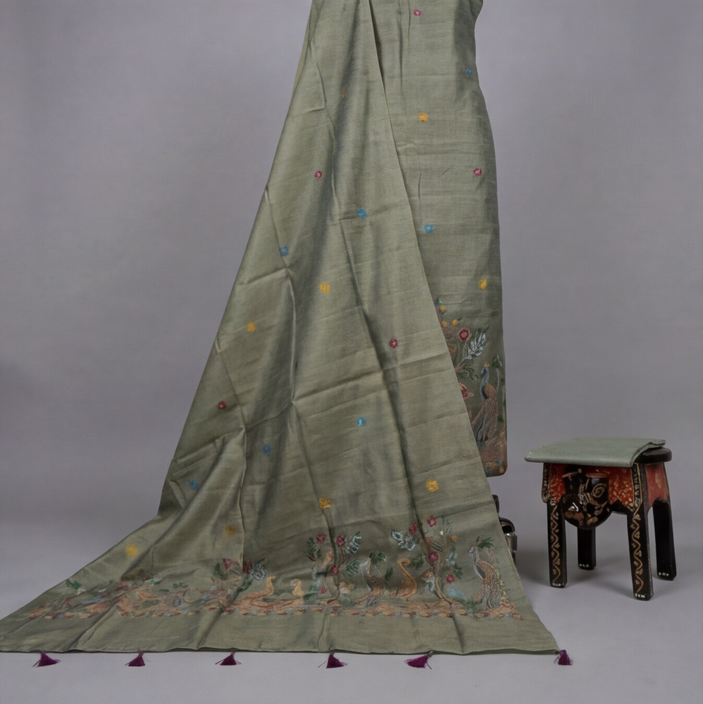 Premium Chanderi Zari - Olive Green