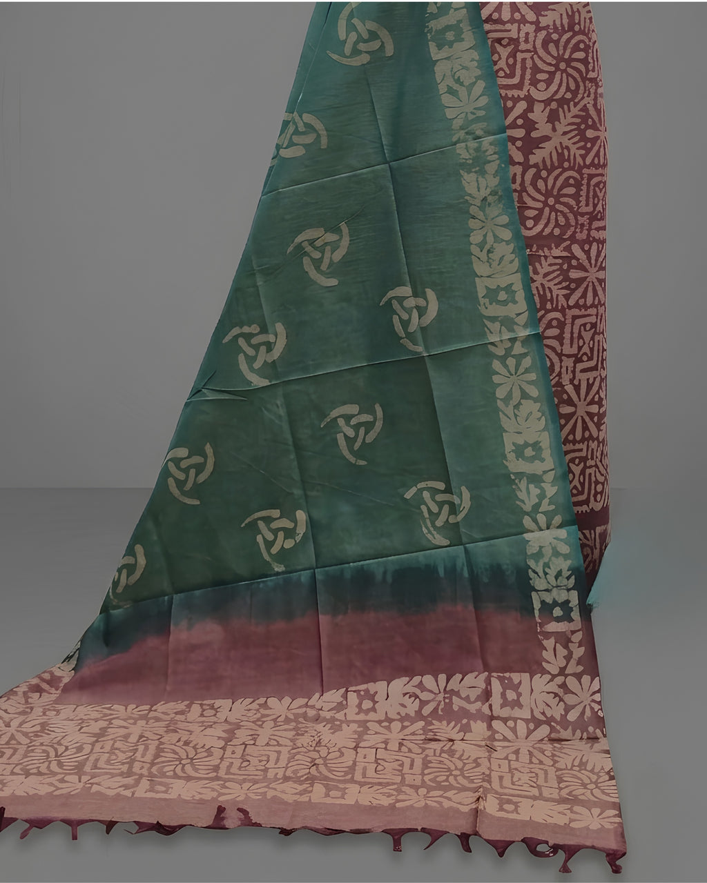 KHADI SILK CRACK BATIK  CHUDI SETS - MAROON WITH PEACOCK GREEN