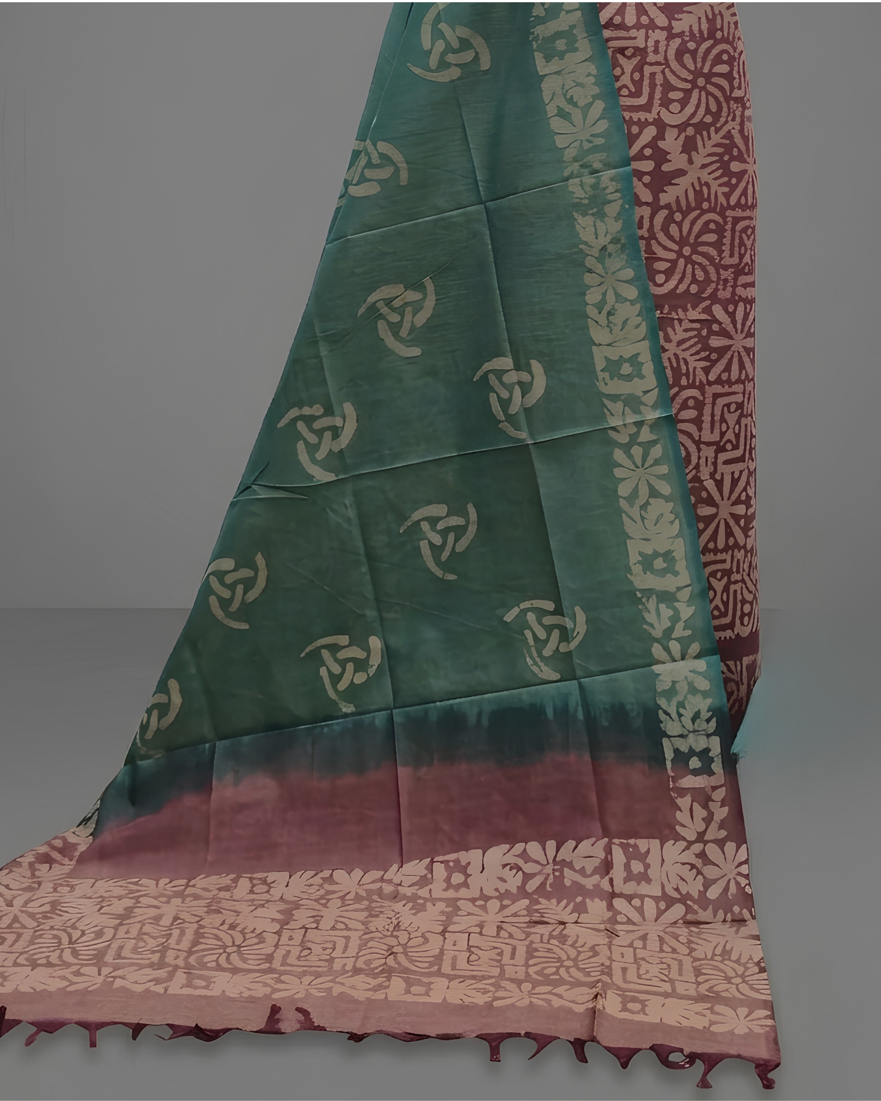 KHADI SILK CRACK BATIK  CHUDI SETS - MAROON WITH PEACOCK GREEN