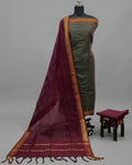 MANGALAGIRI PURE COTTON  ZARI - OLIVE GREEN WITH MAROON