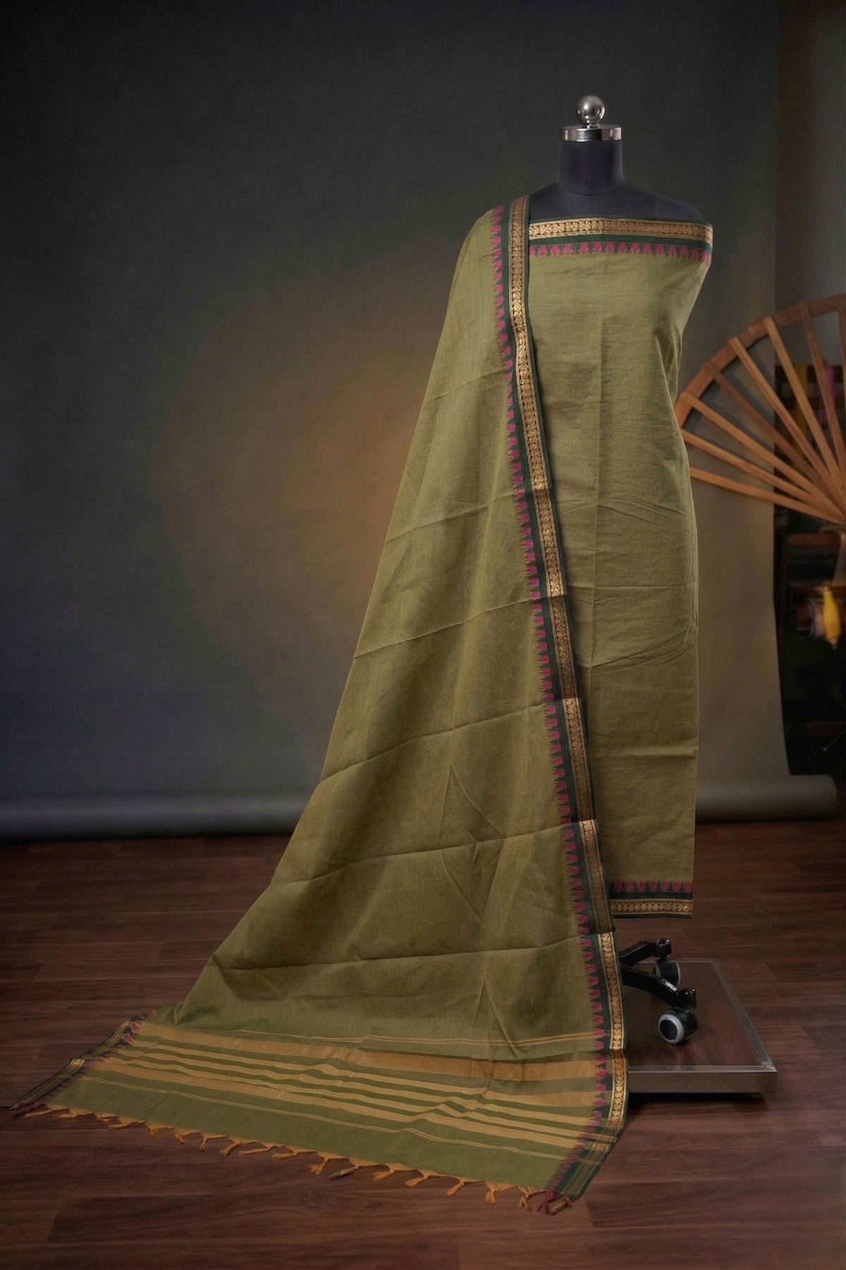 S Fabs muted olive and khaki fabric swatch showing soft, textured material in natural muted tones.