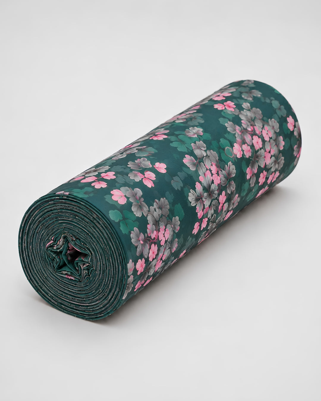 Green floral digital print on cotton slub fabric by S Fabs, showcasing a soft, textured material with vibrant floral patterns.