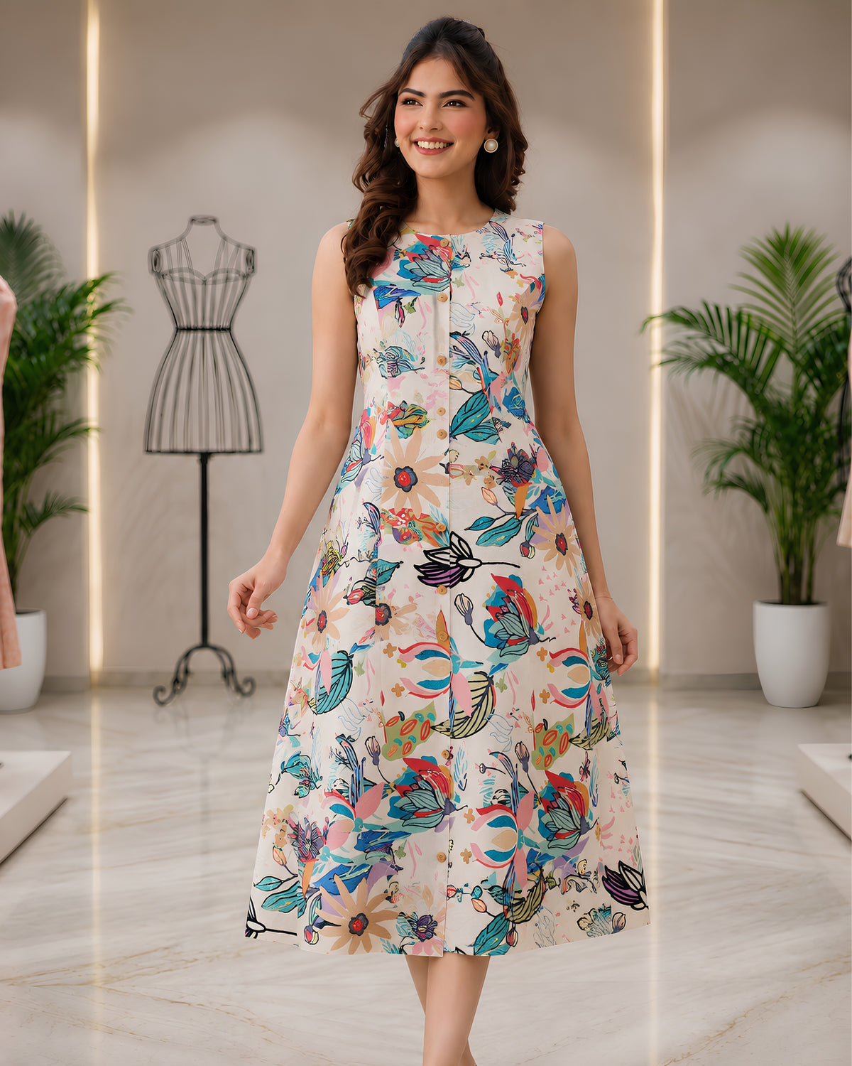 Cotton slub fabric with digital print featuring mixed floral design by S Fabs, showcasing soft texture and vibrant floral pattern.