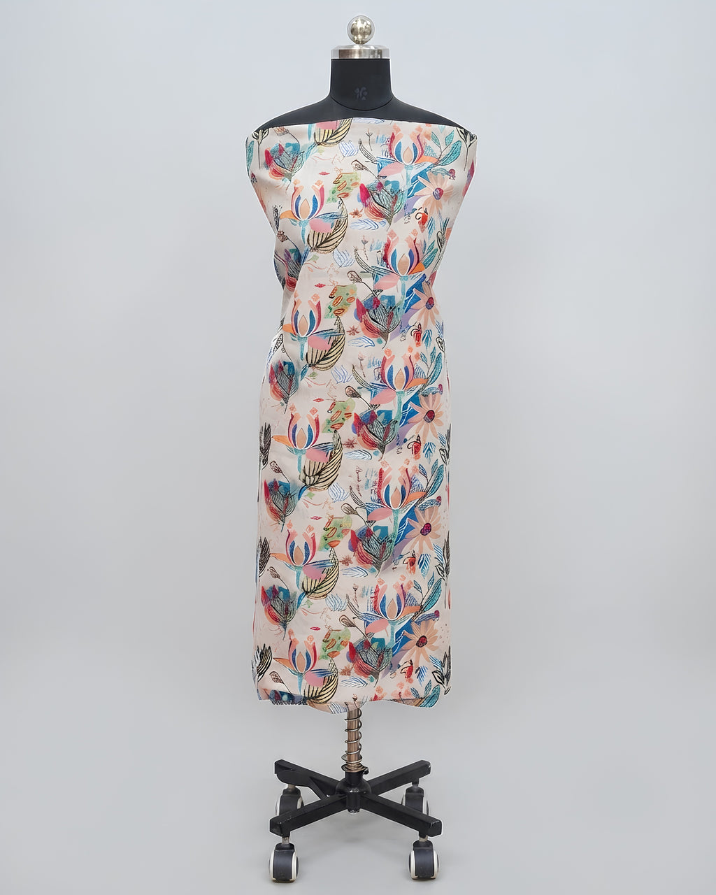 Cotton Slub fabric with digital print featuring mixed floral design by S Fabs, showcasing soft texture and vibrant floral patterns.