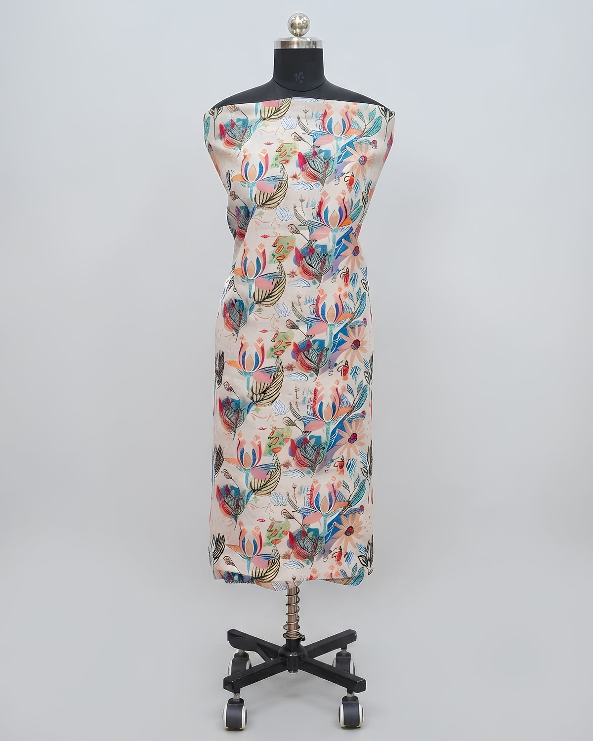 Cotton Slub fabric with digital print featuring mixed floral design by S Fabs, showcasing soft texture and vibrant floral patterns.