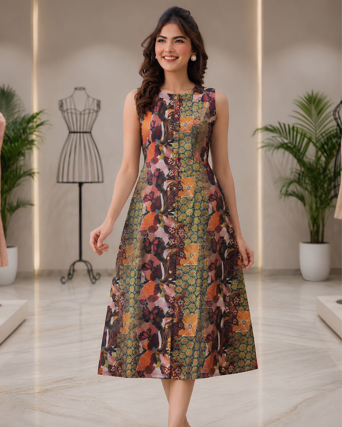 Cotton Slub fabric by S Fabs with a digital print of multiple floral patterns, showcasing soft texture and vibrant floral design.