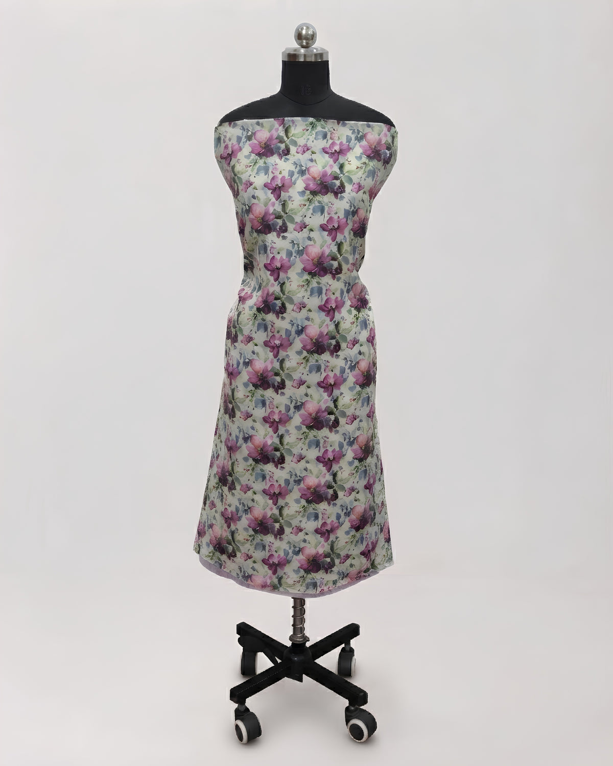 Pink floral digital print on S Fabs cotton slub fabric, showcasing soft texture and vibrant floral design.