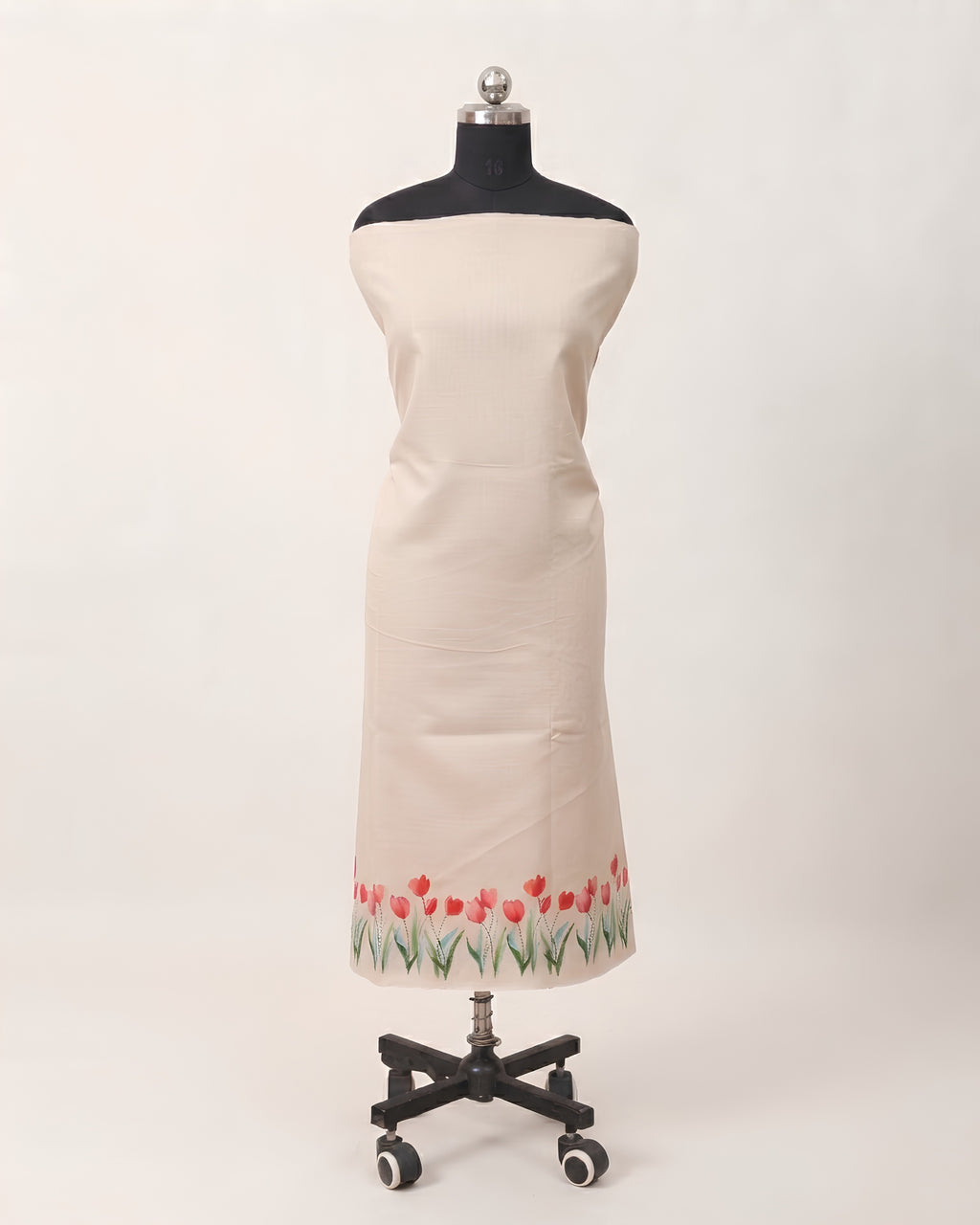 Cotton slub fabric by S Fabs with digital tulip print, showing textured cotton material and vibrant floral design.