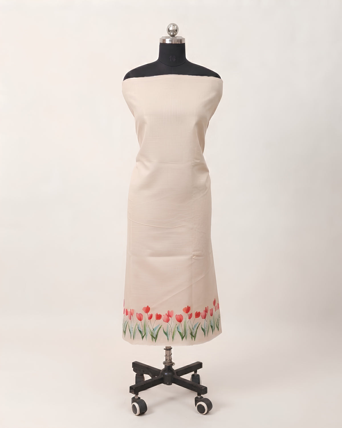 Cotton slub fabric by S Fabs with digital tulip print, showing textured cotton material and vibrant floral design.