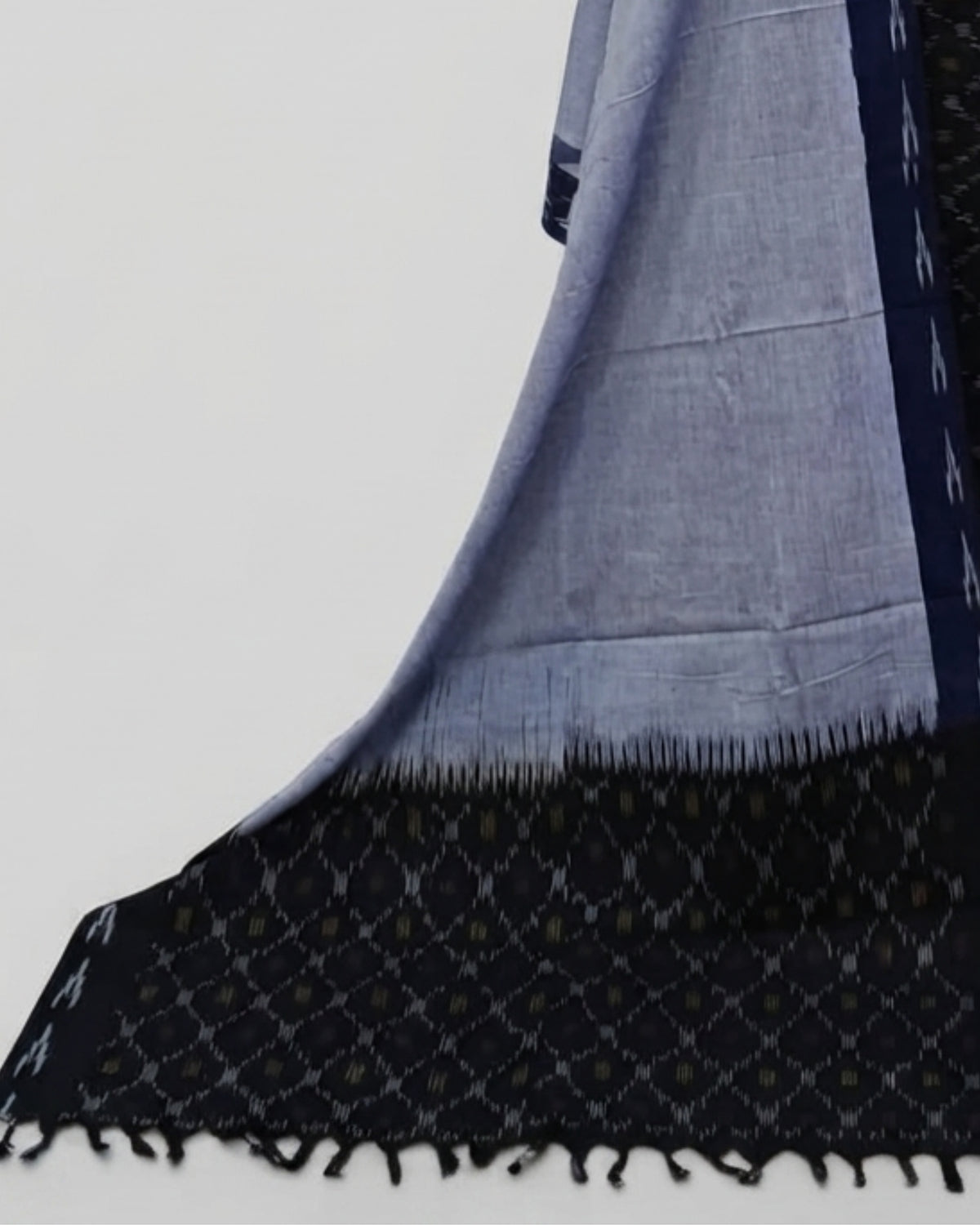 Charcoal black, grey, and blue Ikkat chudi set fabric by S Fabs with traditional woven pattern.