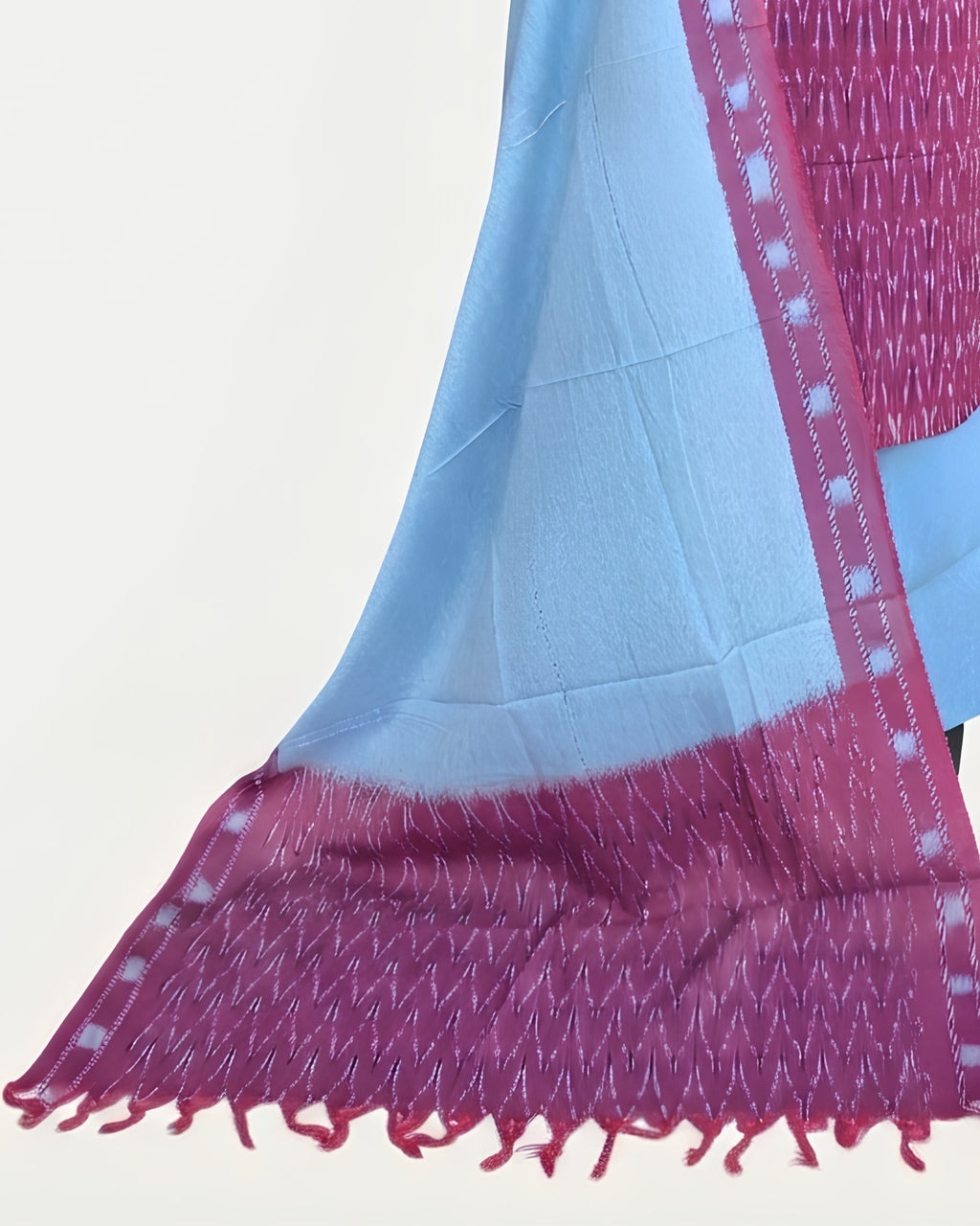 Light sky blue Ikkat Chudi set in deep magenda color by S Fabs, showcasing intricate fabric patterns and traditional design.