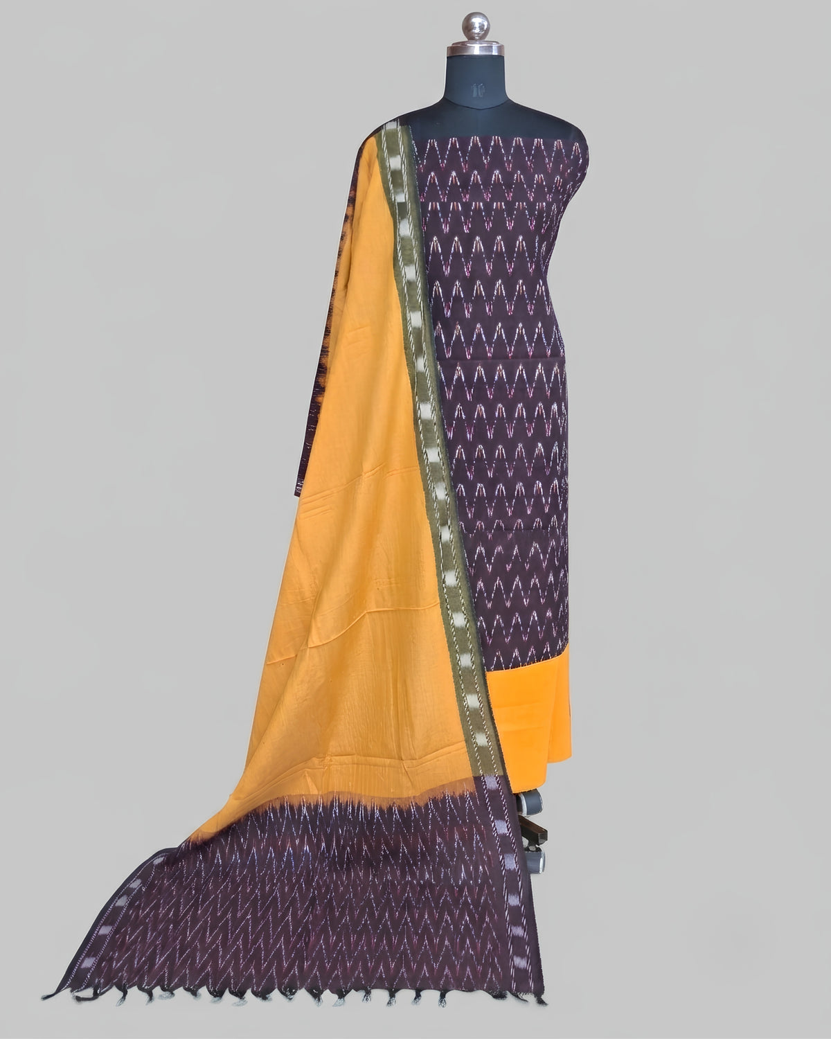 Ikkat Chudi set in deep plum and mustard yellow, made from quality material, by S Fabs.