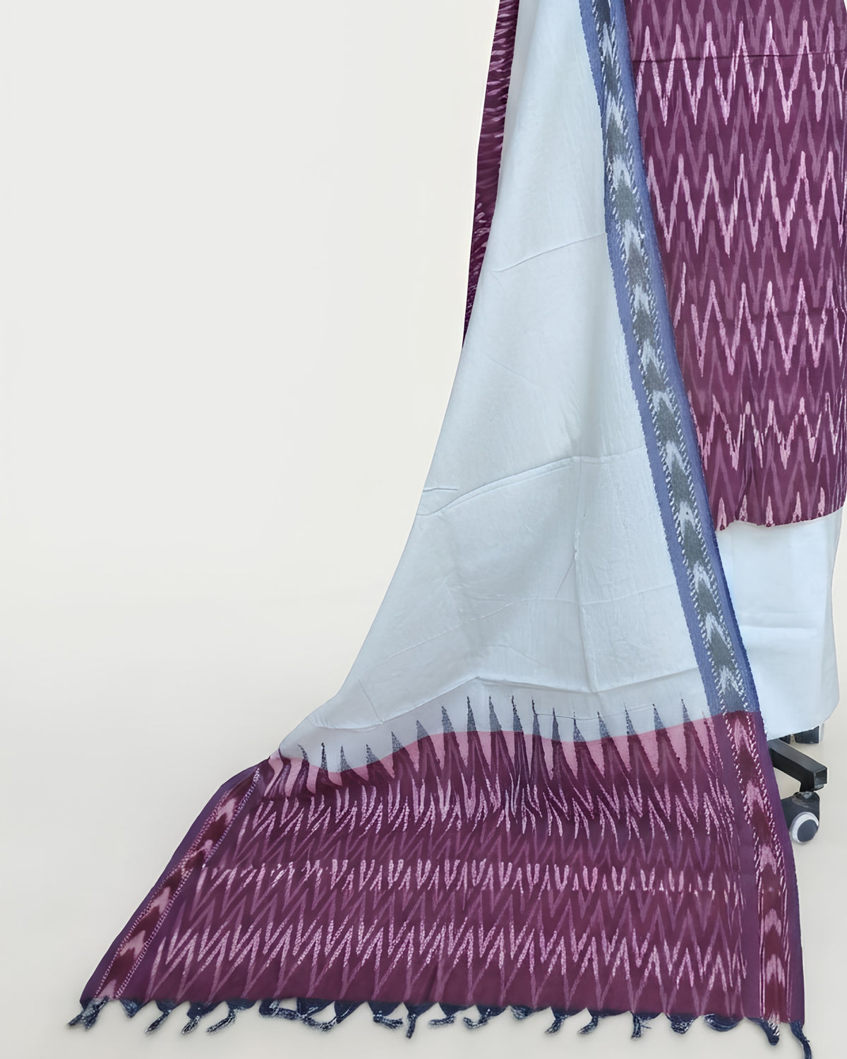Deep purple and white Ikkat Chudi set fabric by S Fabs, featuring traditional woven design and vibrant colors.