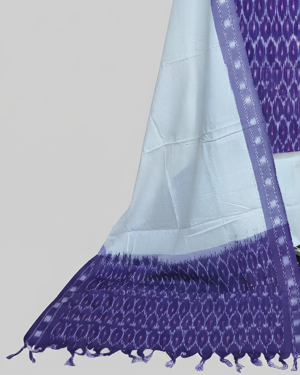 Deep royal blue and solid white Ikkat Chudi set fabric by S Fabs, showcasing intricate patterns and vibrant colors.