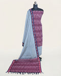 Ikkat Chudi Set in maroon and light grey fabric by S Fabs, featuring traditional textile design and vibrant color contrast.