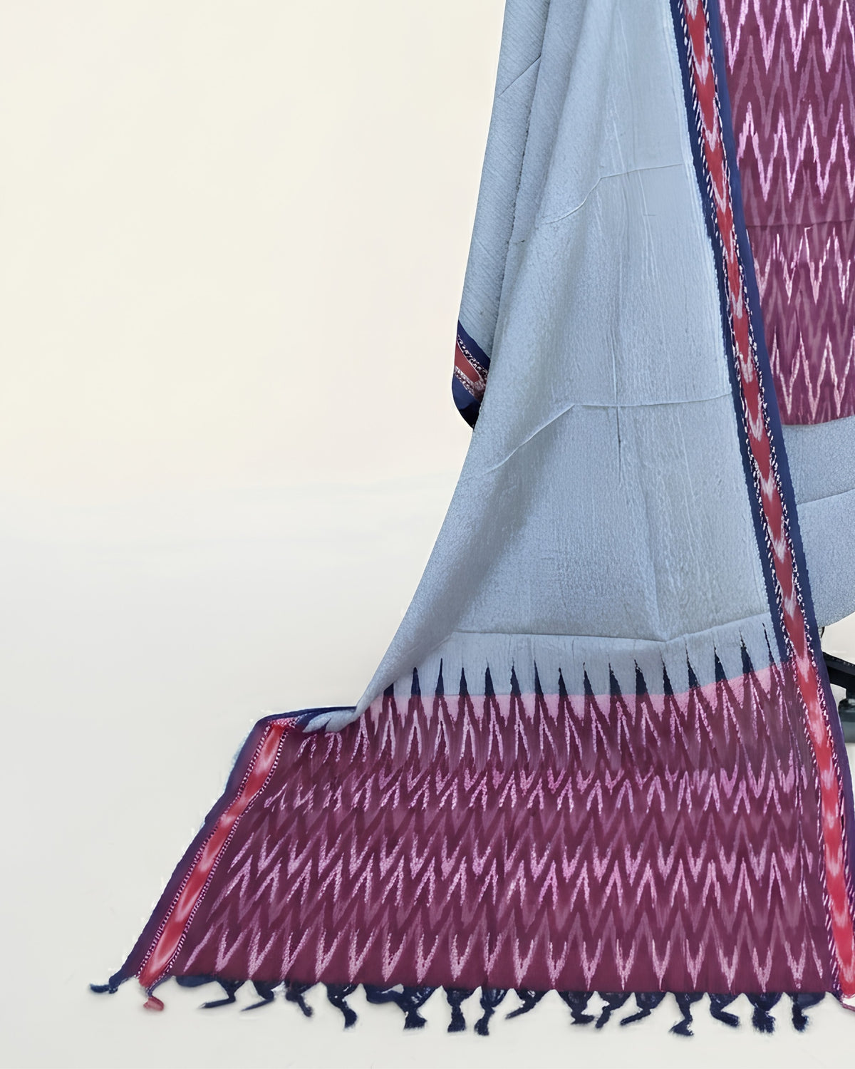 Light grey and maroon Ikkat Chudi set fabric by S Fabs, featuring traditional woven patterns and soft material.