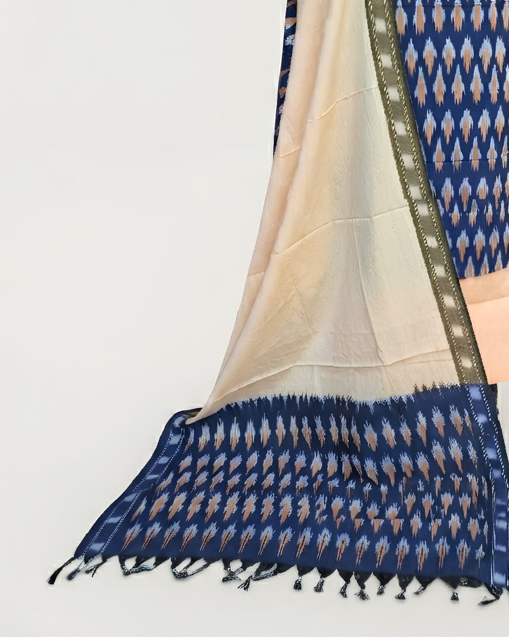 Navy blue Ikkat Chudi set made from soft beach material by S Fabs, featuring traditional woven patterns and vibrant colors.