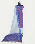Royal blue Ikkat Chudi set from S Fabs featuring solid white material, shown in a detailed close-up image.