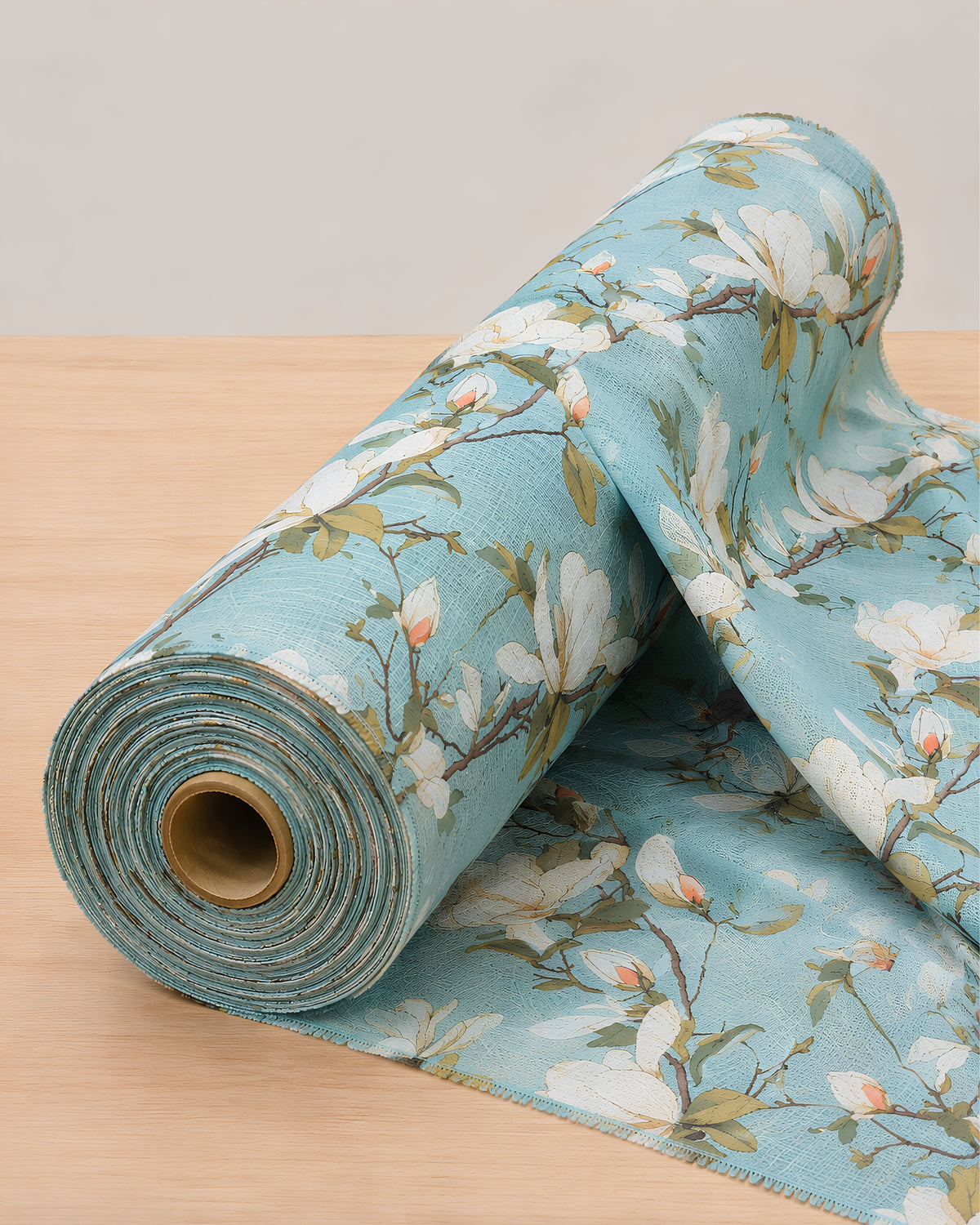 Digital print fabric by S Fabs featuring blooming magnolia design on Kota material for fashion and home decor projects.
