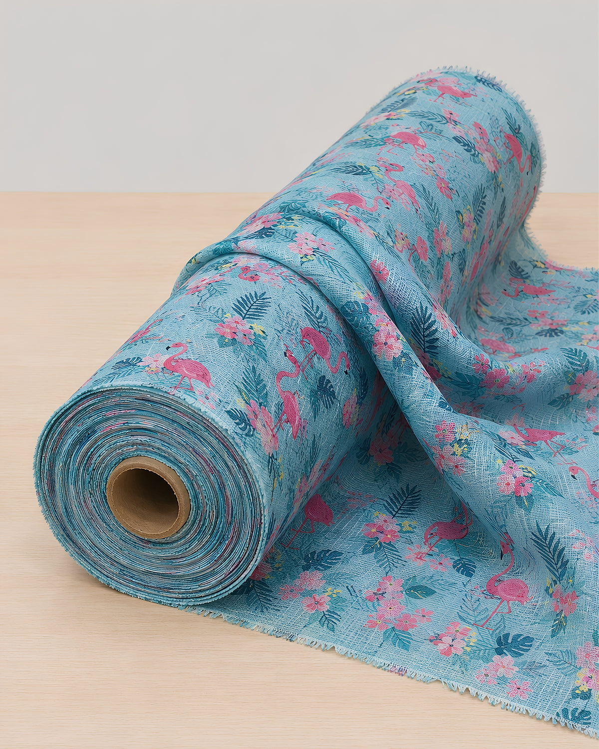 Blue flamingo digital print fabric from S Fabs' Kota collection, showcasing vibrant blue flamingo design on material.