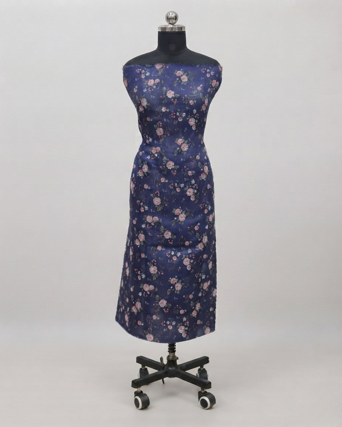 Blue floral Kota digital print fabric by S Fabs, showcasing intricate floral patterns on a vibrant material.