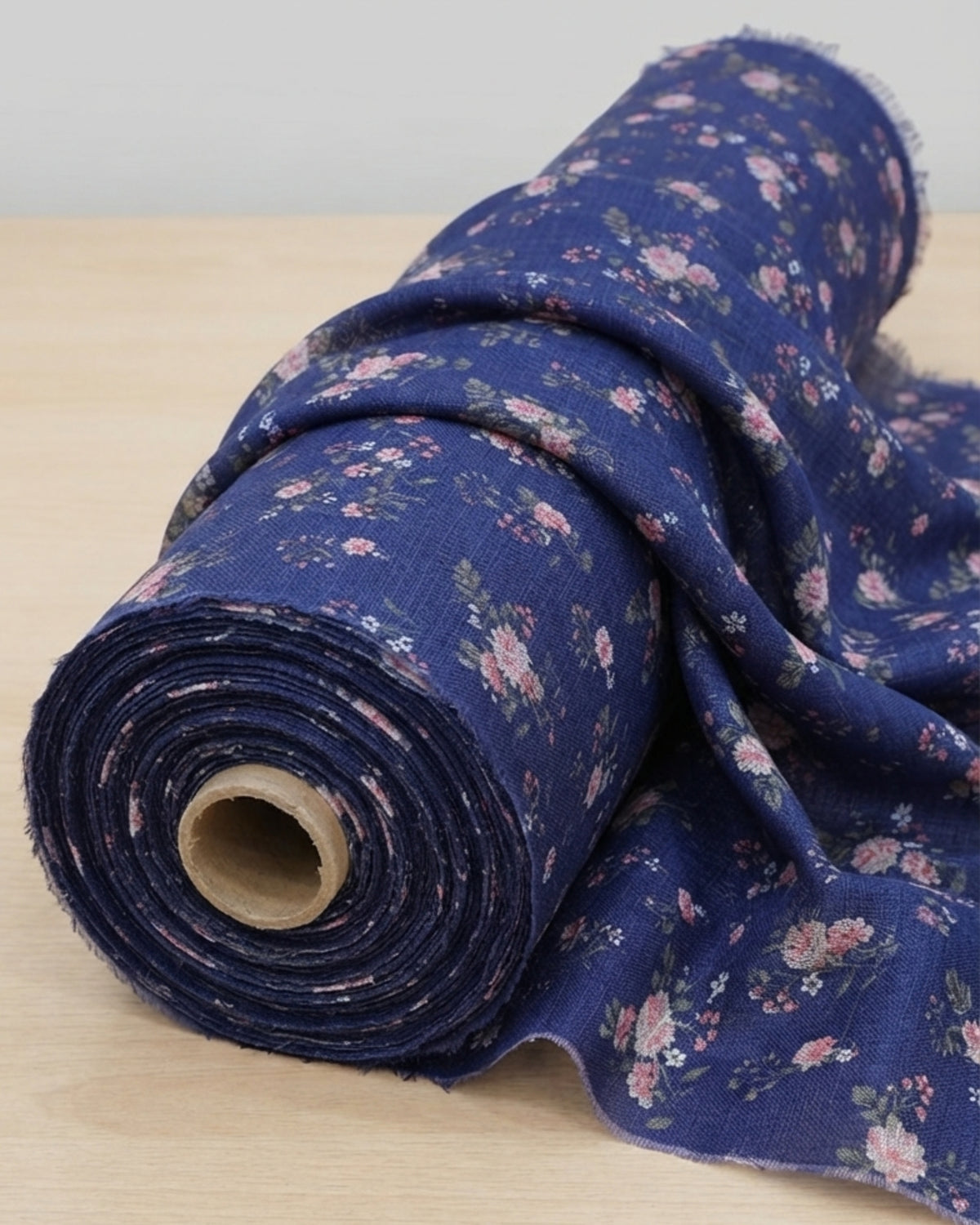 Blue floral Kota digital print fabric by S Fabs, showcasing intricate blue floral patterns on lightweight material.