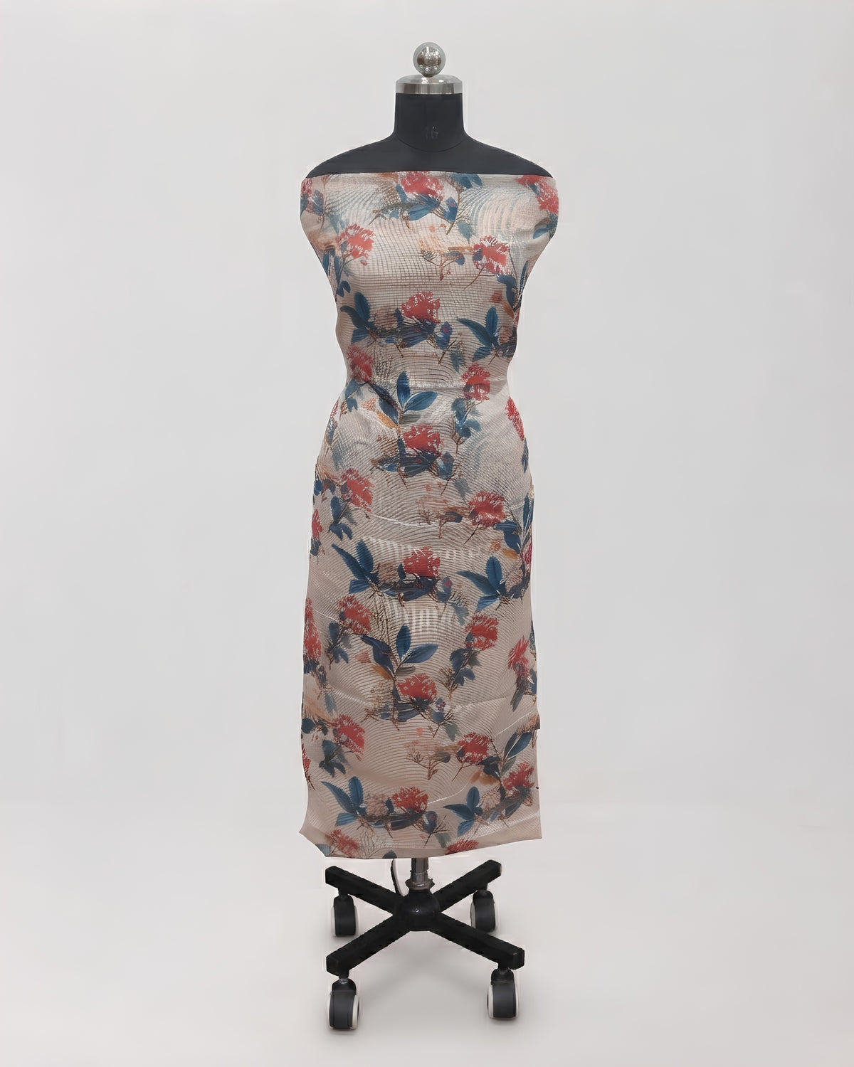 Rustic red floral Kota digital print fabric by S Fabs, showcasing intricate floral patterns on traditional material.