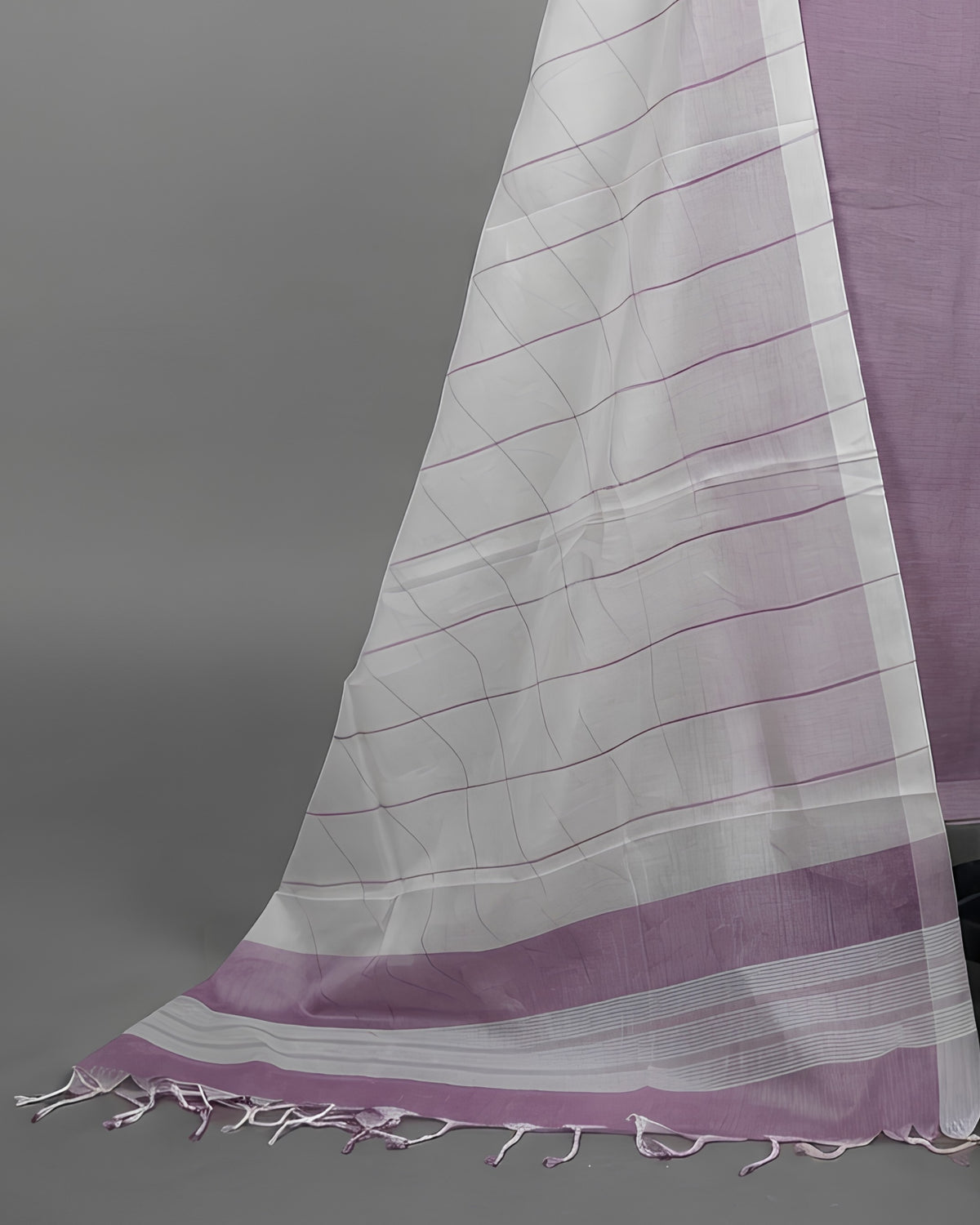 Cotton fabric by S Fabs with dusty mauve and white stripes, ideal for clothing or craft projects.