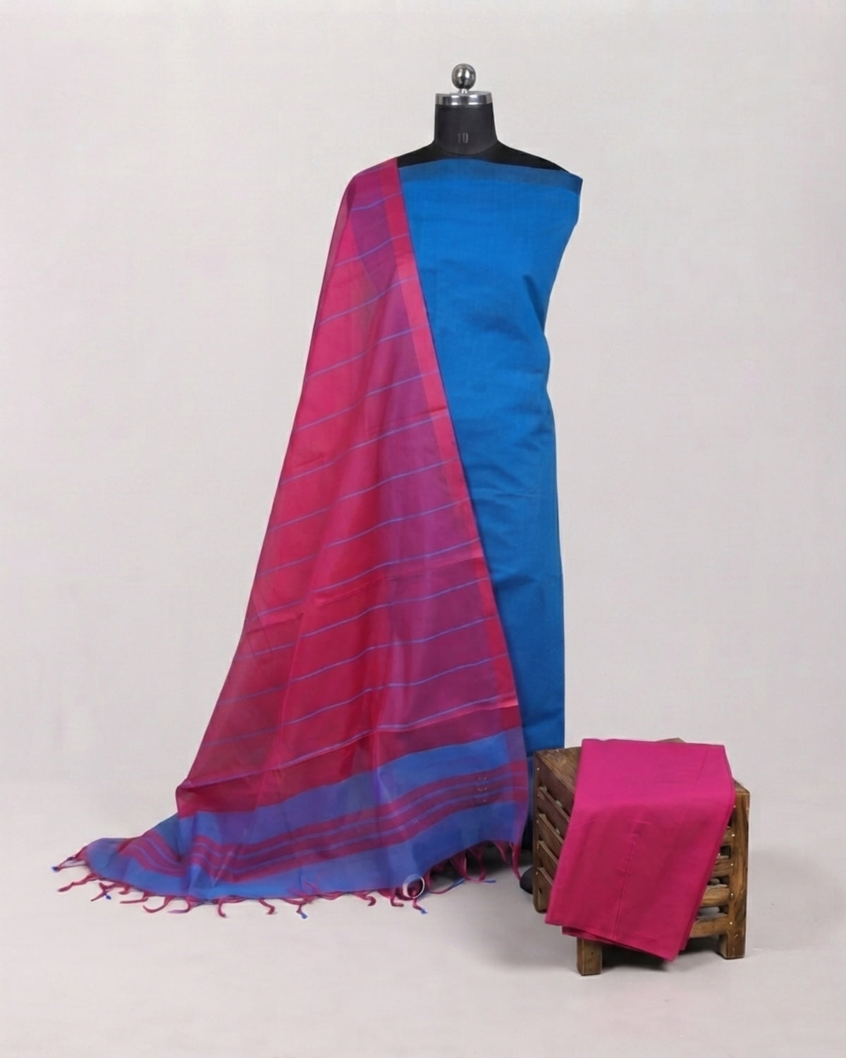 Magalagiri cotton fabric with electric blue and magenta stripes, soft material from S Fabs for textiles and clothing projects.