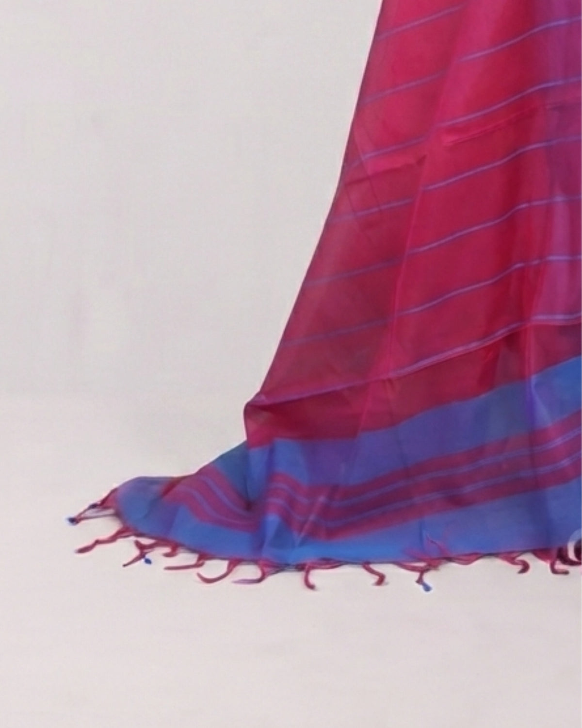 Electrically blue and magenta striped Magalagiri cotton fabric by S Fabs, showcasing vibrant, soft material with bold stripe patterns.