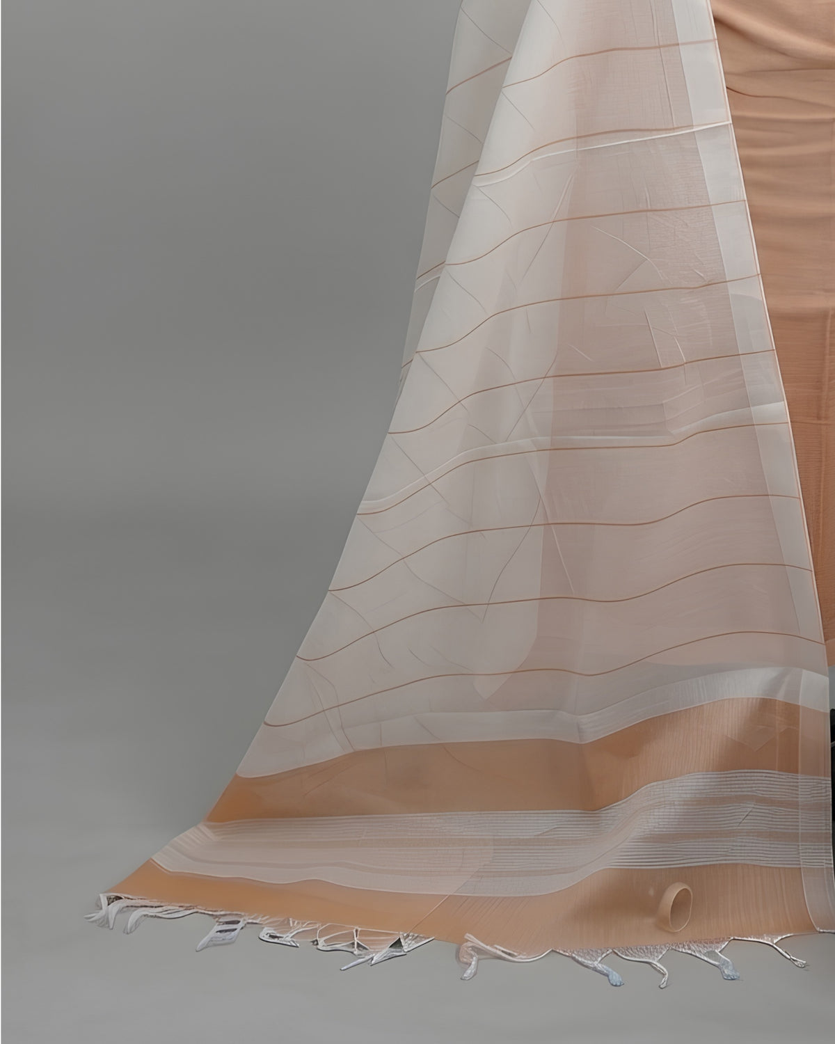 Cotton fabric with peach and white stripes from S Fabs Magalagiri collection, showcasing soft, breathable textile material.