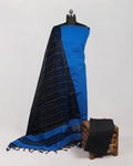 Royal blue and black striped cotton fabric from S Fabs' Magalagiri collection, showcasing soft, high-quality material.