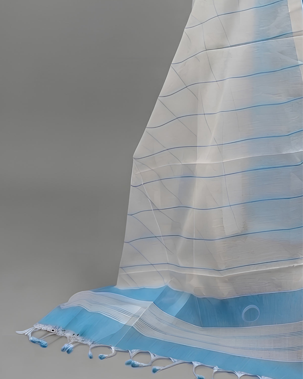 Sky blue and white striped cotton fabric by S Fabs, ideal for clothing or home décor projects.
