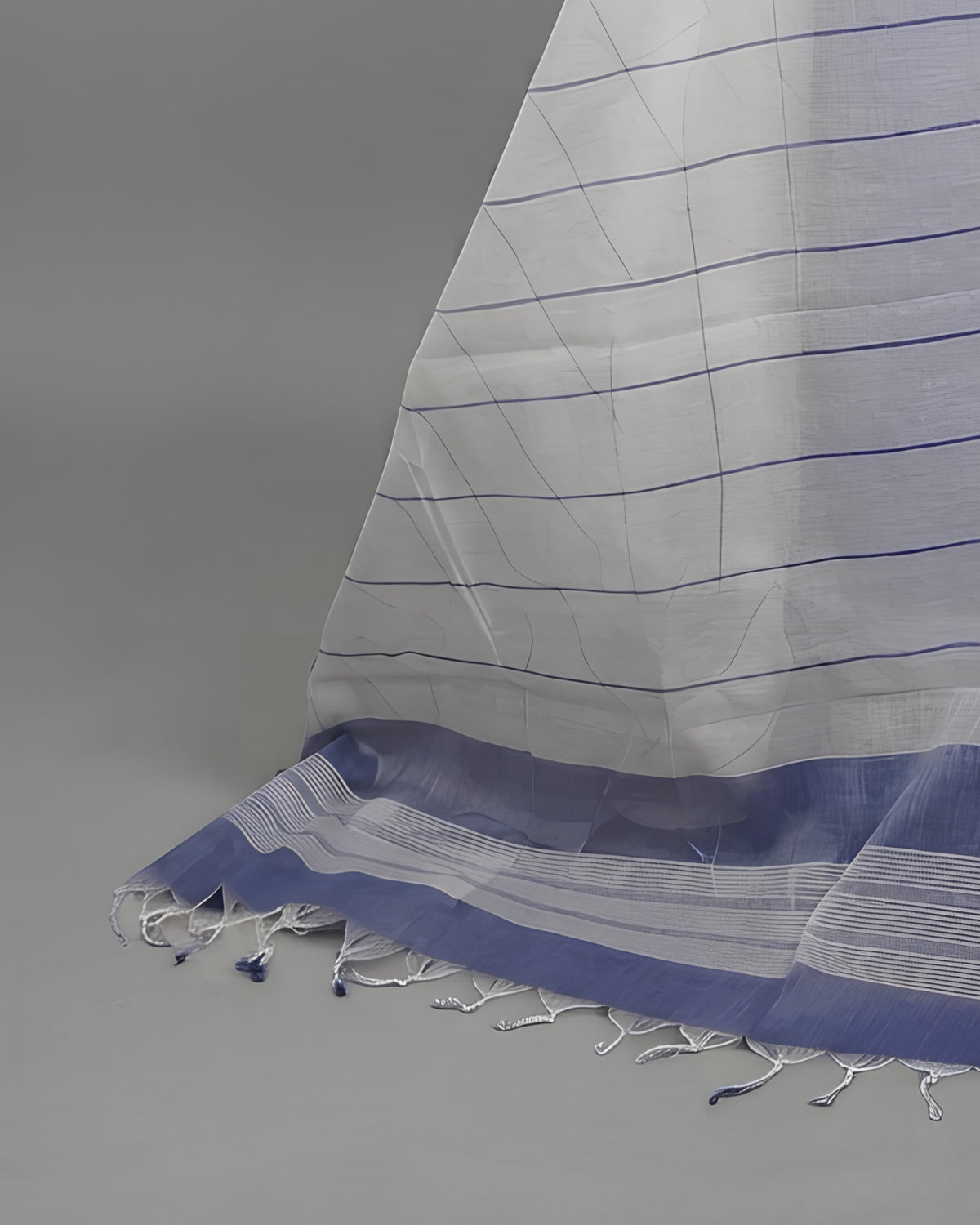 Steel blue and white striped Magalagiri cotton fabric by S Fabs, showing soft, woven textile material with classic stripe pattern.